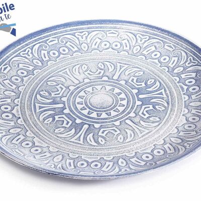 Round decorative wooden trays / plates with relief workmanship