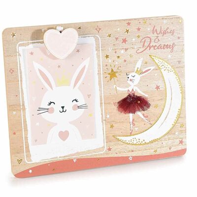 Wooden photo holder with clothespin / heart clip for photos "Dancing on the moon"