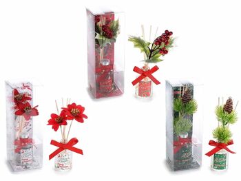 Désodorisant de Noël 50 ml avec bâtons et fleurs artificielles décoratives dans un coffret cadeau