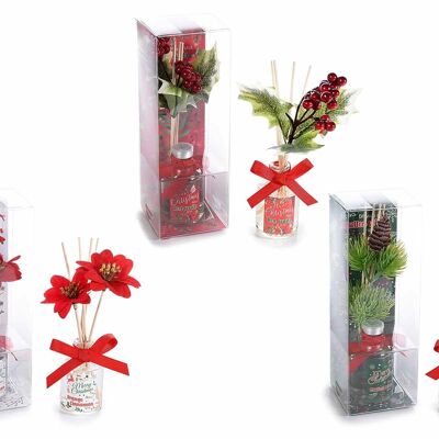 Profumatore natalizio per ambiente 50 ml con bastoncini e fiori artificiali decorativi in scatola regalo