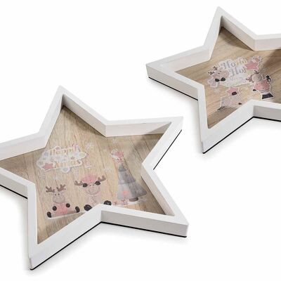 Bandejas de madera en forma de estrella "Reno Rosa" en juego de dos piezas 14zero3