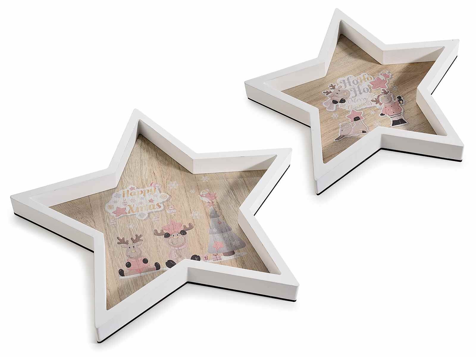 Sternförmige Holztabletts „Rosa Rentier“ im 2er-Set 14zero3