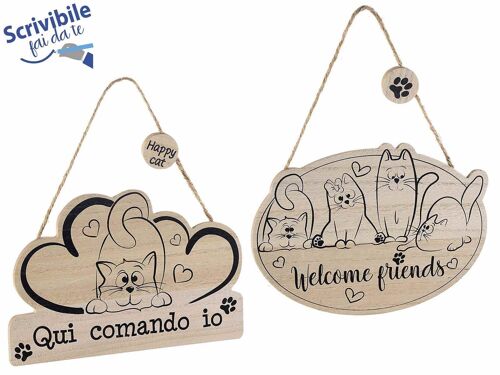 Decorazioni in legno con decoro gatto design "Happy Cats" da appendere 14zero3