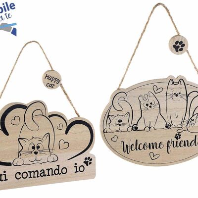 Wooden decorations with "Happy Cats" design cat decoration to hang 14zero3
