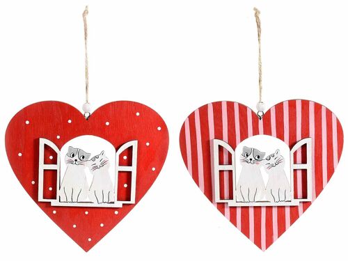 Decori a cuore in legno da appendere ''Gattini innamorati''