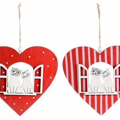 Adornos de corazones de madera para colgar ''Gatitos enamorados''