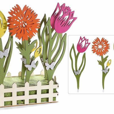 Holzzaundisplays mit 6 bunten Blumen- und Schmetterlingsdekorationen