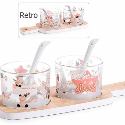 Christmas aperitif set with 2 decorated glass cups, teaspoon and tray 14zero3