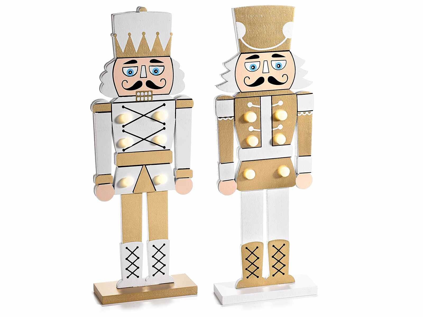 Buntes Holzspielzeug-Soldaten-Nussknacker-Set mit LED-Lichtern und glitzernden Details 14zero3