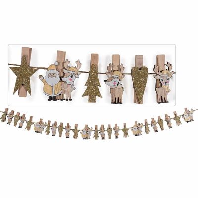 Clothespin garlands with Christmas characters to hang