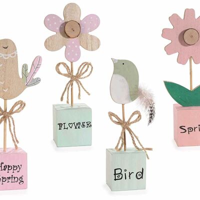 Colorful wooden decorations to place "Happy Spring"