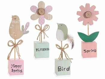 Décorations en bois colorées pour placer "Happy Spring"