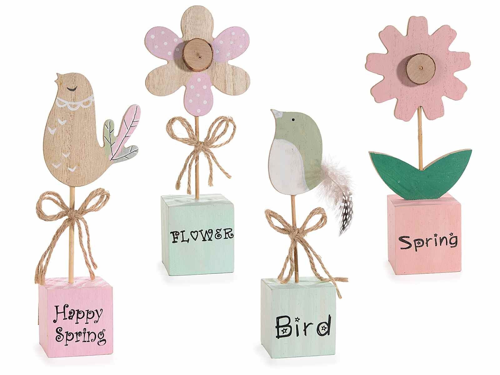 Décorations en bois colorées pour placer "Happy Spring"