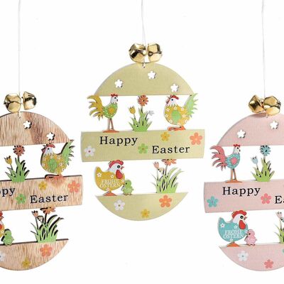 "HappyEaster" wooden Easter eggs with bells to hang