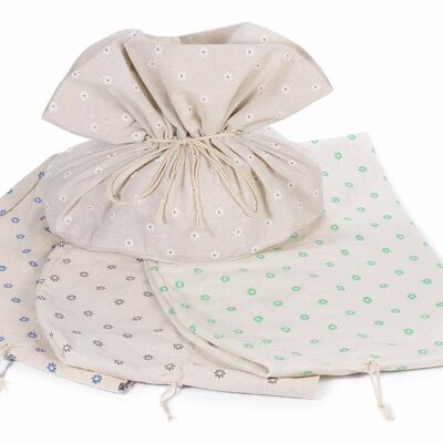 Fabric dove bags with flower print and tie rod