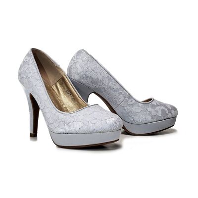 Women's shoes - silver lace court shoes with high heels