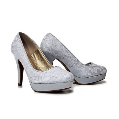 Women's shoes - silver lace court shoes with high heels