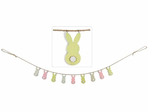 Ghirlande di coniglietti in legno colorati su corda