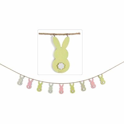 Colorful wooden bunny garlands on string