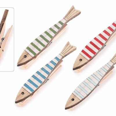 Packs of 4 colored wooden pegs "little fish" 14zero3