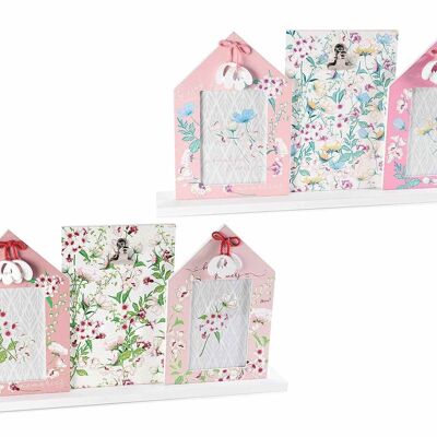 Wooden floral photo holder with 2 frames and note clip 14zero3