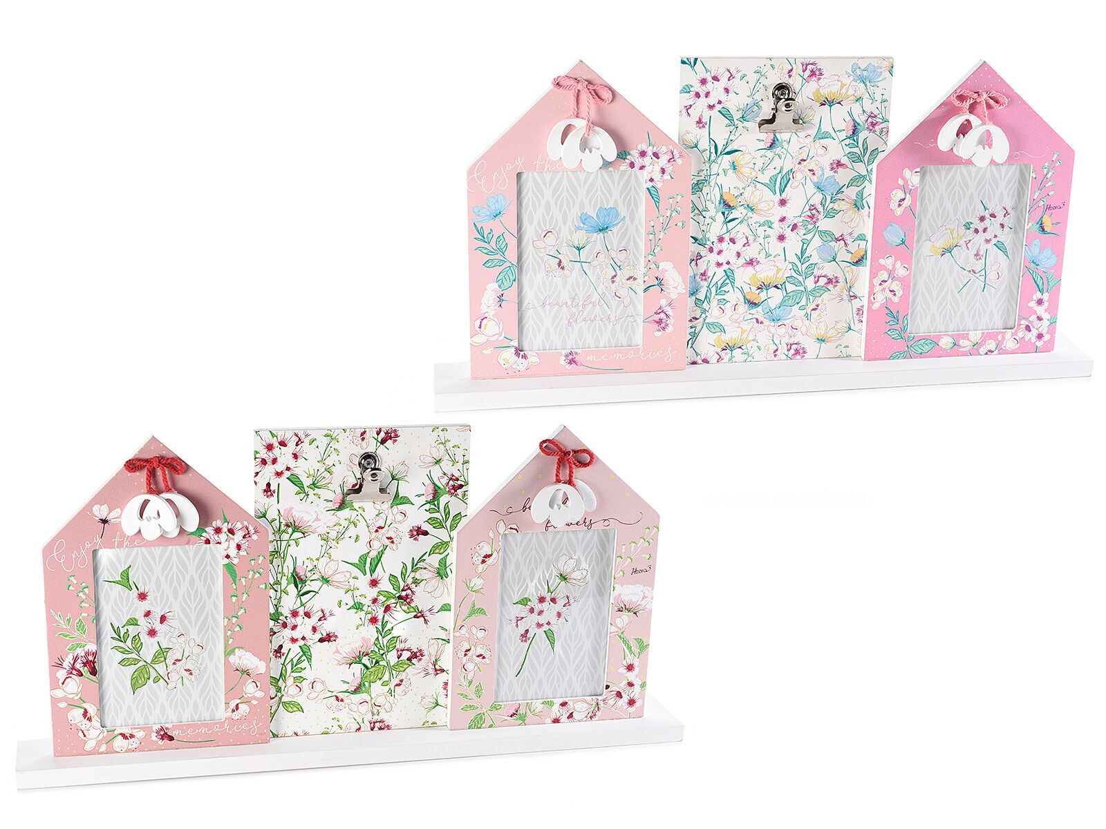 Porte-photo floral en bois avec 2 cadres et pince à notes 14zero3