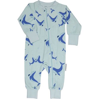 Bamboo two way zip pajamas L.blue whale
