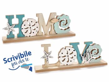 Ecriture en bois colorée avec décorations "Love Home" à poser et inscriptible DIY