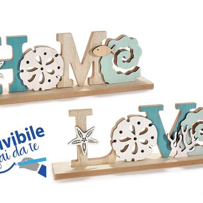 Scritta in legno colorato con decori "Love Home" da appoggiare scrivibile fai da te