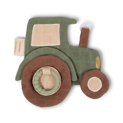 Organic cotton comforter with teething ring - Tractor