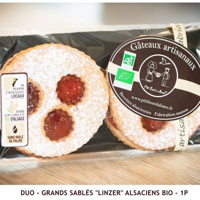 DUO - Large organic Alsatian "Linzer" shortbread cookies - 1p (bag/dish)