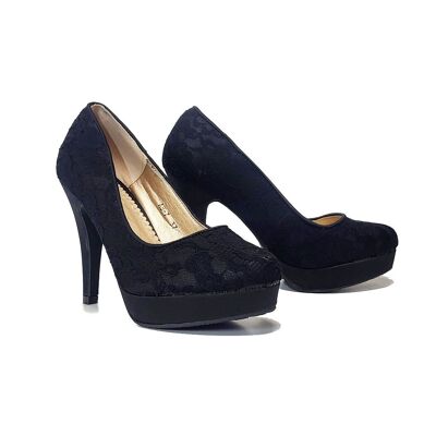 Women's shoes - black lace court shoes with high heels
