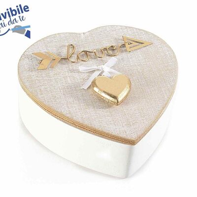 Boîtes en forme de coeur en bois inscriptibles DIY avec écriture d'amour et pendentif coeur doré