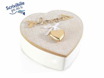 Boîtes en forme de coeur en bois inscriptibles DIY avec écriture d'amour et pendentif coeur doré