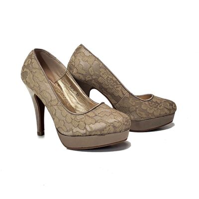 Women's shoes - beige lace court shoes with high heels