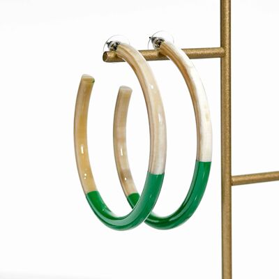 Real horn hoop earrings - Dark green