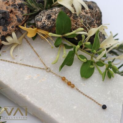 Necklace “New Faith”, Gemstone Diffuser Jewellery, Handmade with Natural Lava and Citrine.