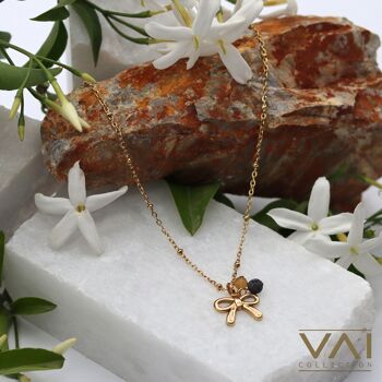 Collier « Deep Bow », bijoux diffuseur de pierres précieuses, faits à la main avec de la lave naturelle et de la citrine. 3