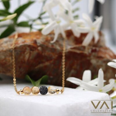 Collana “Connected By Stars”, gioielli con diffusore di pietre preziose, realizzati a mano con lava naturale e citrino.
