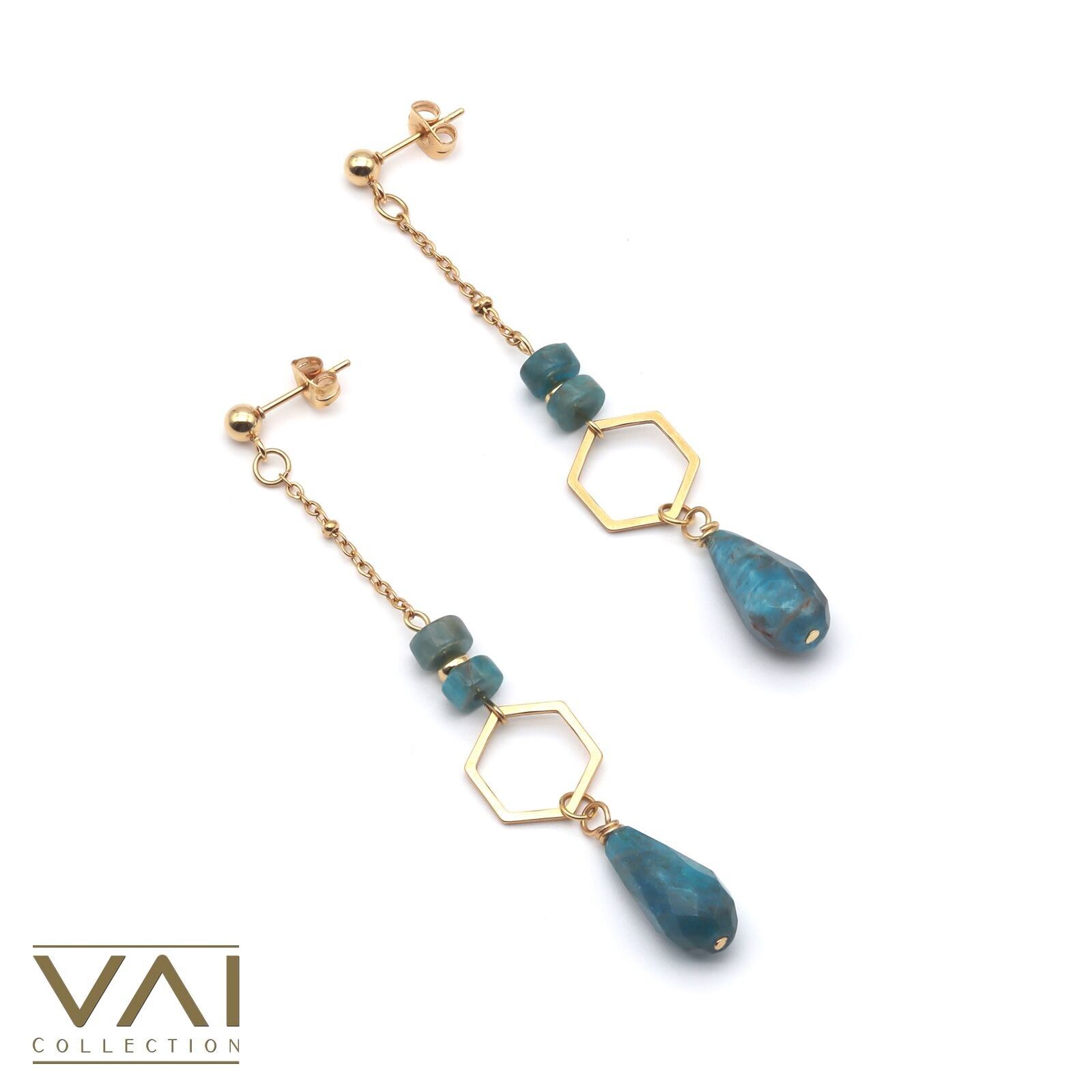 Ohrringe „Große blaue Augen“, Edelsteinschmuck, handgefertigt mit natürlichem Apatit.