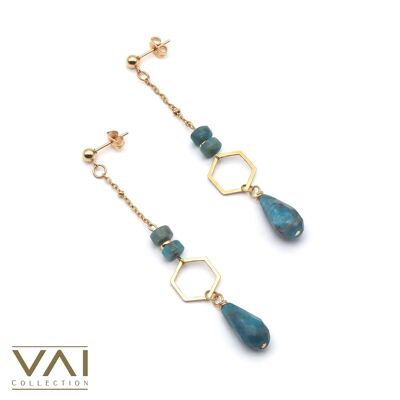 Earrings “Big Blue Eyes”, Gemstone Jewelry, Handmade with Natural Apatite.
