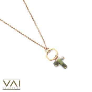 Collier « No Fear », bijoux diffuseur de pierres précieuses, fait à la main avec serpentine naturelle / jade vert / lave. 2