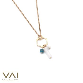 Collier « Blue Hope », bijoux diffuseur de pierres précieuses, fait à la main avec du jade blanc naturel / apatite / lave blanche. 2