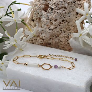 Bracelet « Message secret », bijoux diffuseur de pierres précieuses, faits à la main avec améthyste naturelle / jade / lave. 2