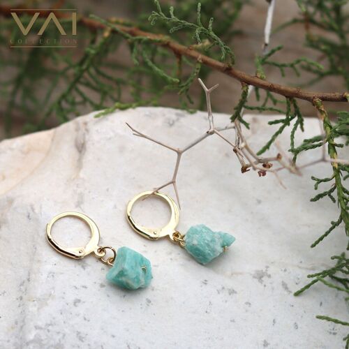 Hoops “Turquoise Lake”, Gemstone Jewelry, Handmade with Natural Amazonite.