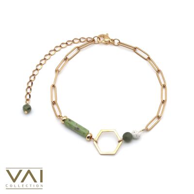 Pulsera “Dulce armonía”, Joyería Difusora de Piedras Preciosas, Hecha a mano con Serpentina Natural / Jade / Lava.