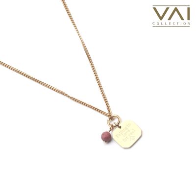 Collar “Falling In Love Dark Pink”, joyería con piedras preciosas, hecho a mano con Rodocrosita natural.