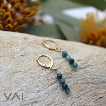 Créoles « Sky And Sand », bijoux en pierres précieuses, faits à la main avec de la chrysocolle naturelle. 3