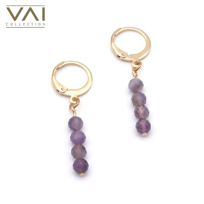 Créoles « Purple Moments », bijoux en pierres précieuses, faits à la main avec de l'améthyste naturelle.