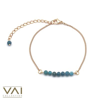 Bracciale “Blue Lake”, gioielli con pietre preziose, realizzati a mano con apatite naturale.